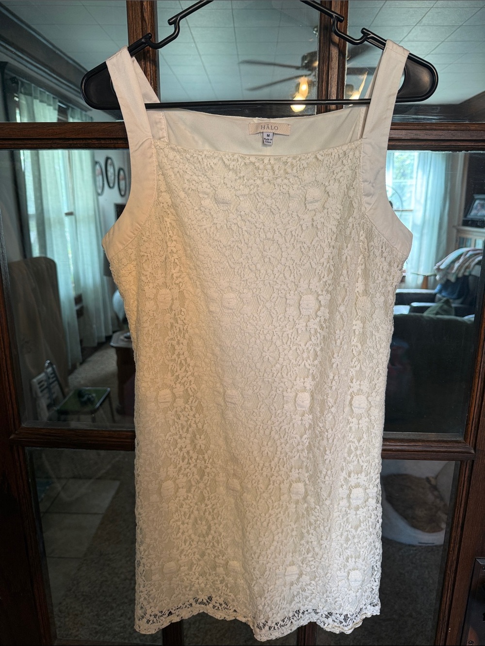 Halo Ivory Floral Lace Square Neck Sleeveless‎ Mini Shift Dress Womens Medium